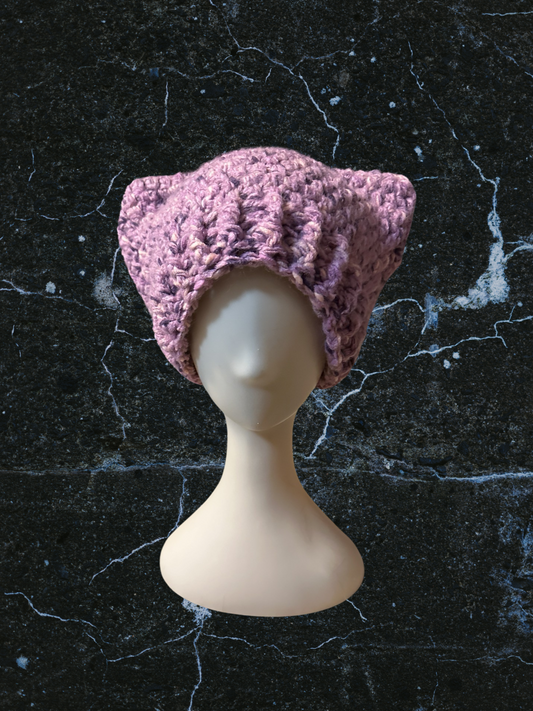 Purple and pink cat beanie